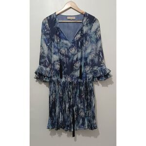 Elle Sasson womens size 34 uk size 2 usa 100% silk blue smocked elastic waist